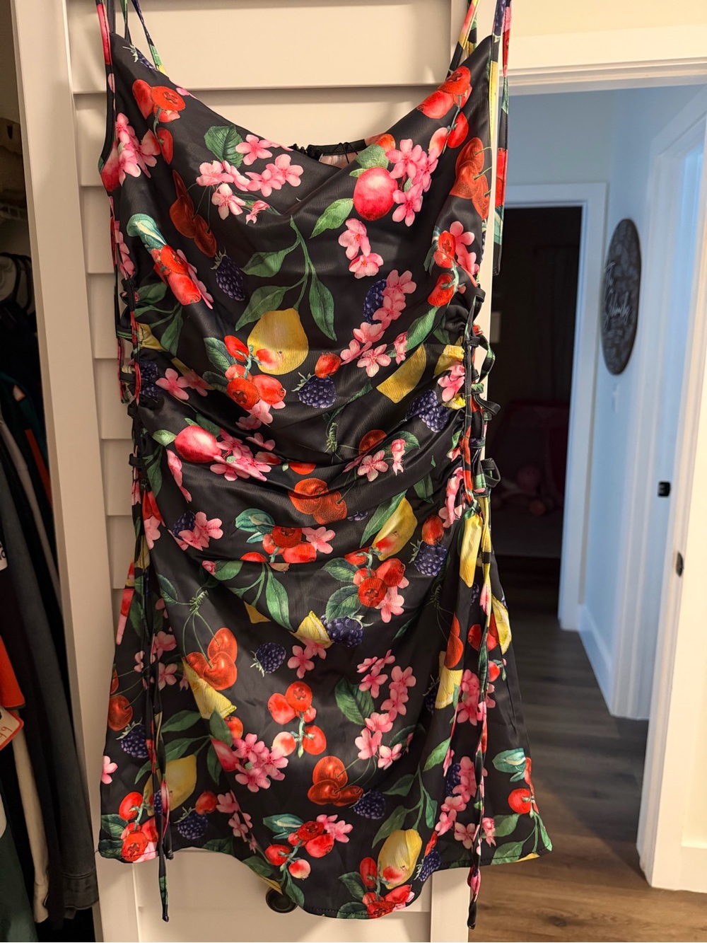 Nasty Gal Black Fruit & Floral Slip Dress